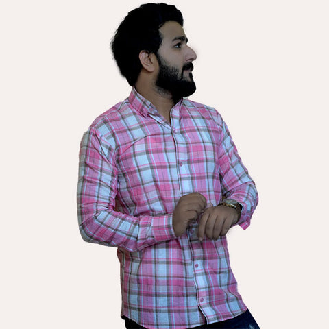 Pink Dress Shirt | Checked - Mansoor Ahmed