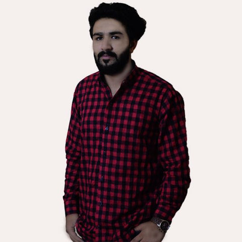 Red Dress Shirt for Men | Checked Shirt - Mansoor Ahmed