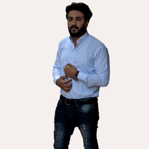 White Lining Shirt | Formal Shirt - Mansoor Ahmed